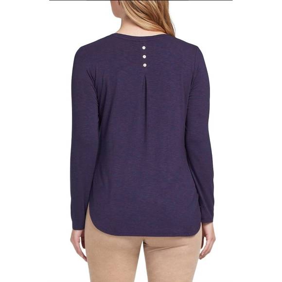 NEW TRIBAL crew neck top with button back detail in navy - Picture 2 of 2